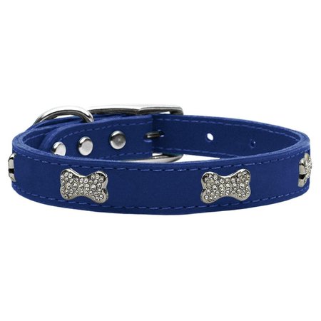 MIRAGE PET PRODUCTS Crystal Bone Genuine Leather Dog CollarBlue Size 2 83-112 BL22